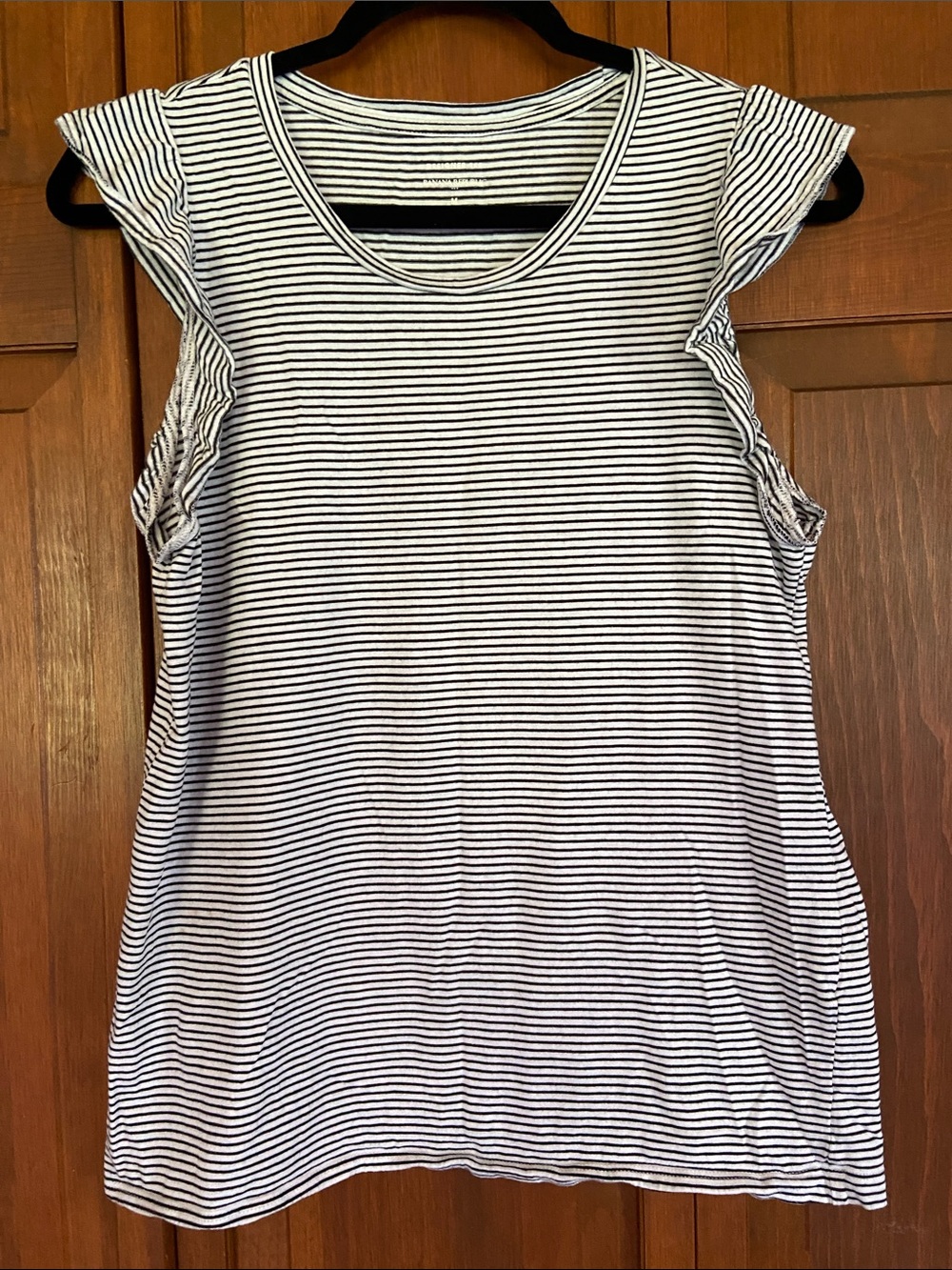 Banana Republic Black & White Striped Ruffle Sleeve Tee